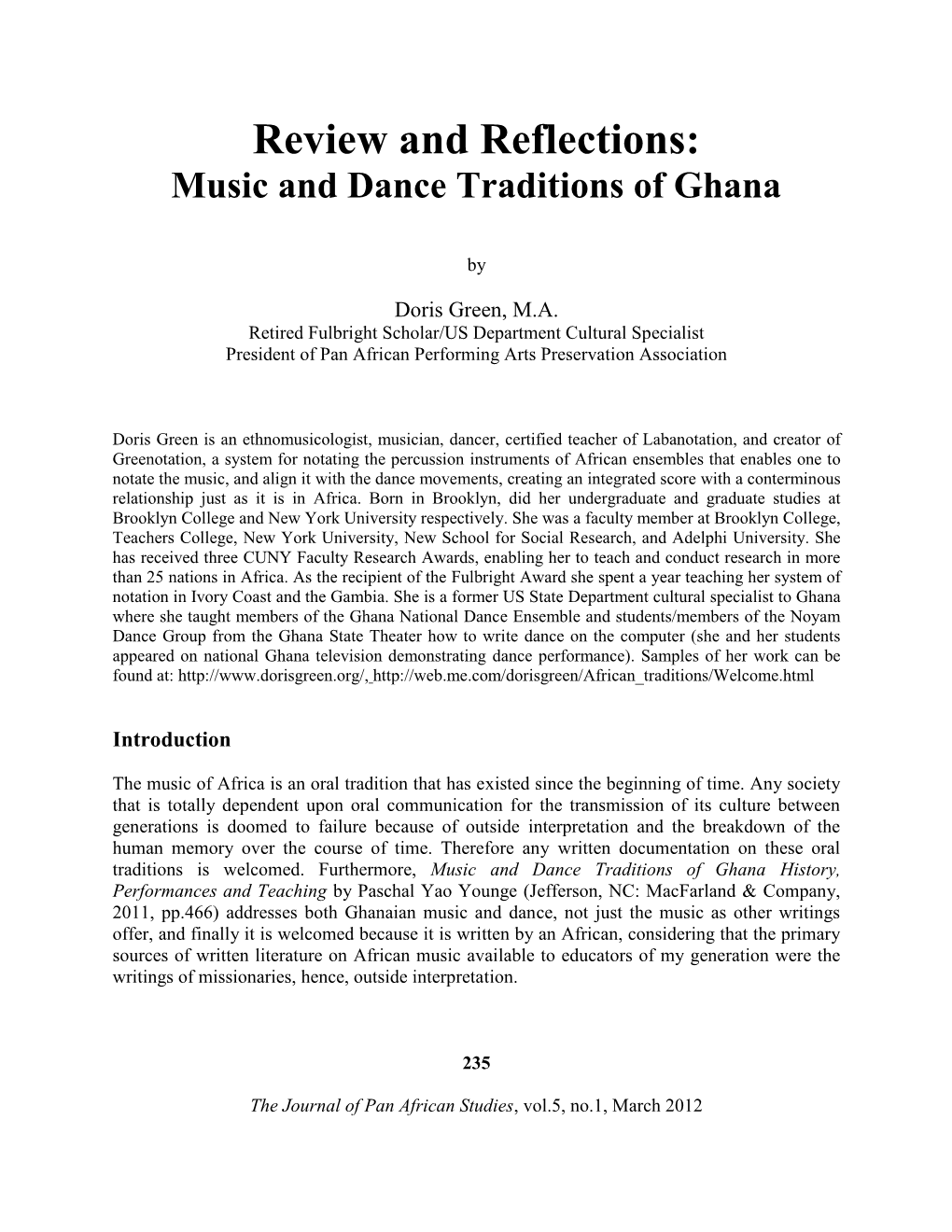 Review and Reflections:Music and Dance Traditions of Ghana