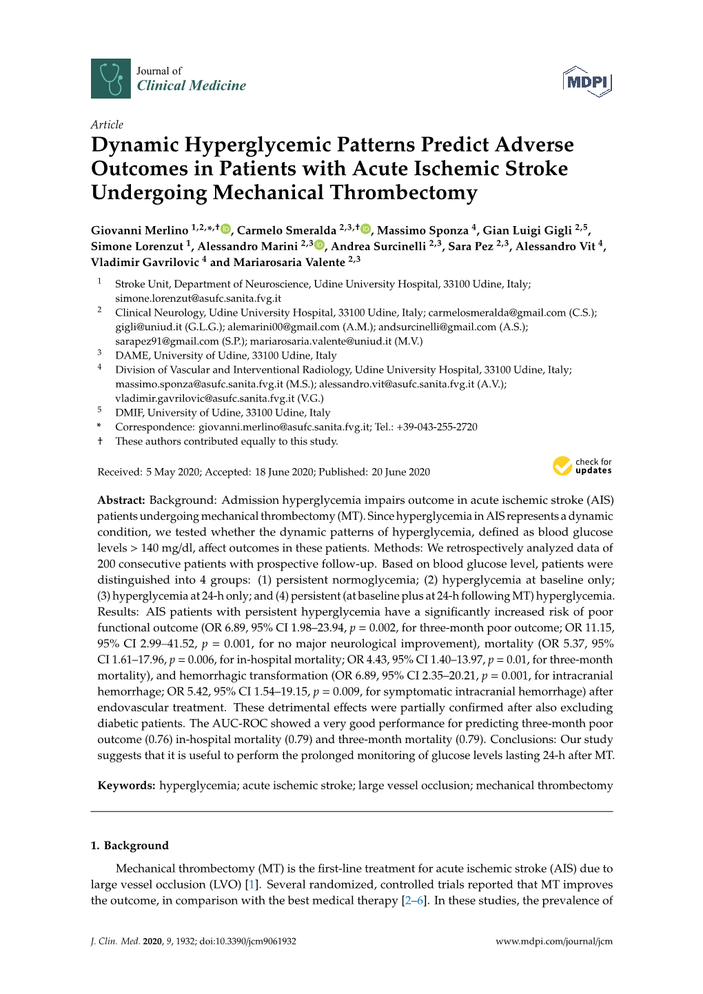 Dynamic Hyperglycemic Patterns Predict Adverse Outcomes in Patients with Acute Ischemic Stroke Undergoing Mechanical Thrombectomy