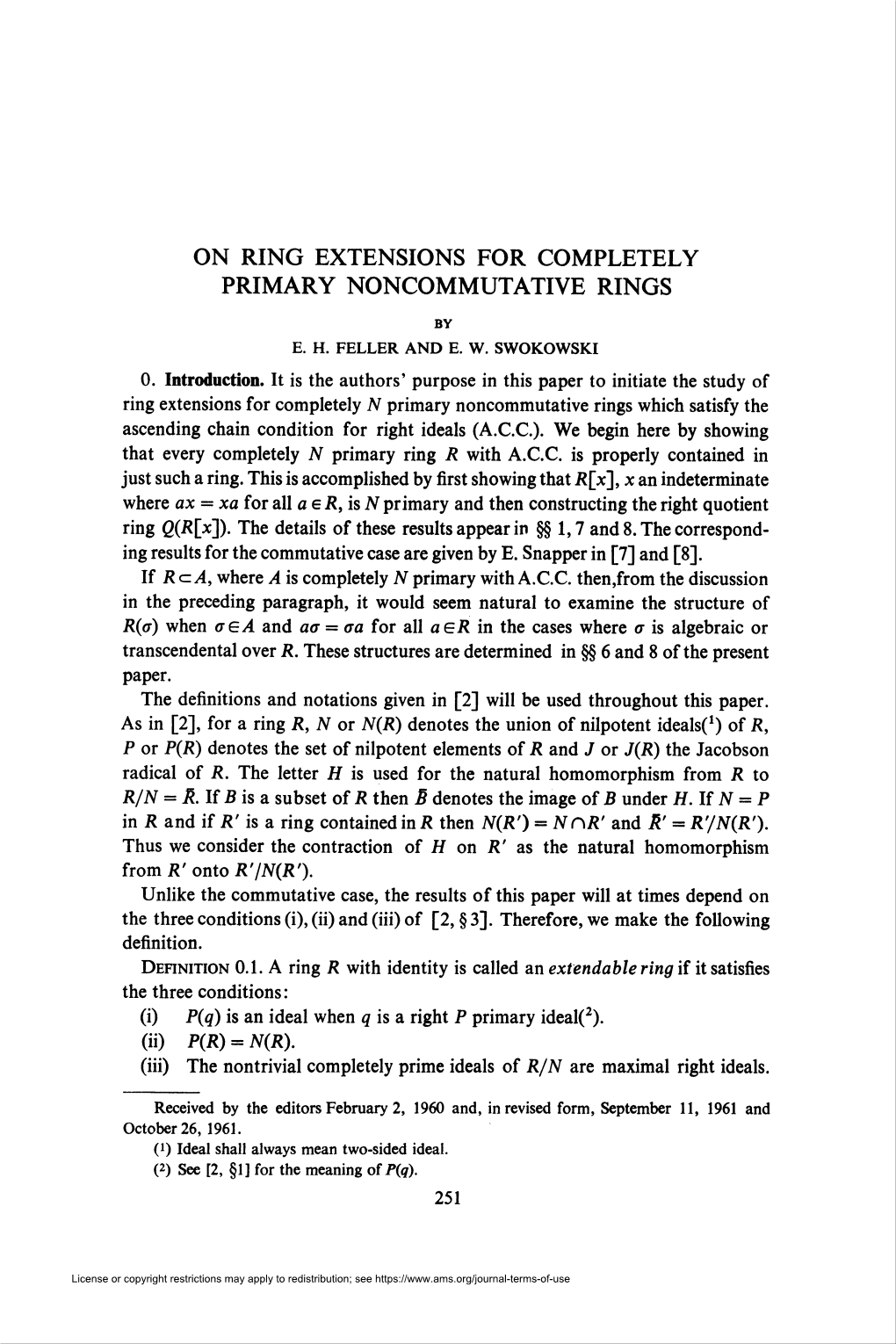 On Ring Extensions for Completely Primary Noncommutativerings