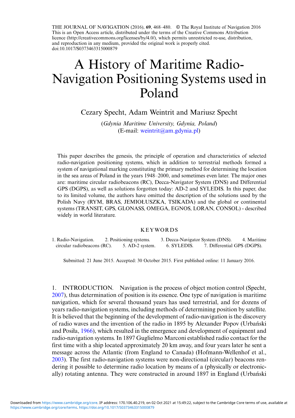 A History of Maritime Radio- Navigation Positioning Systems Used in Poland
