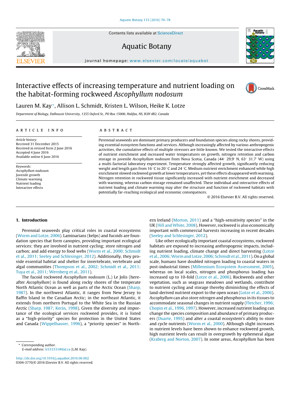 Interactive Effects of Increasing Temperature and Nutrient Loading On