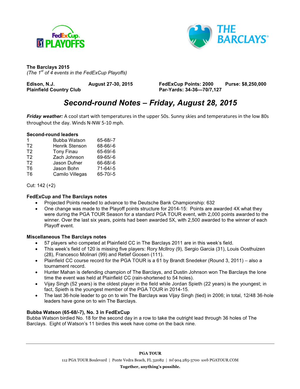 Second-Round Notes – Friday, August 28, 2015