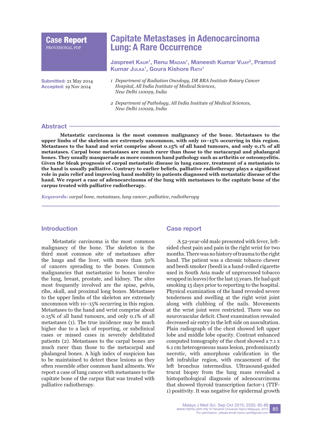 Capitate Metastases in Adenocarcinoma Lung: a Rare