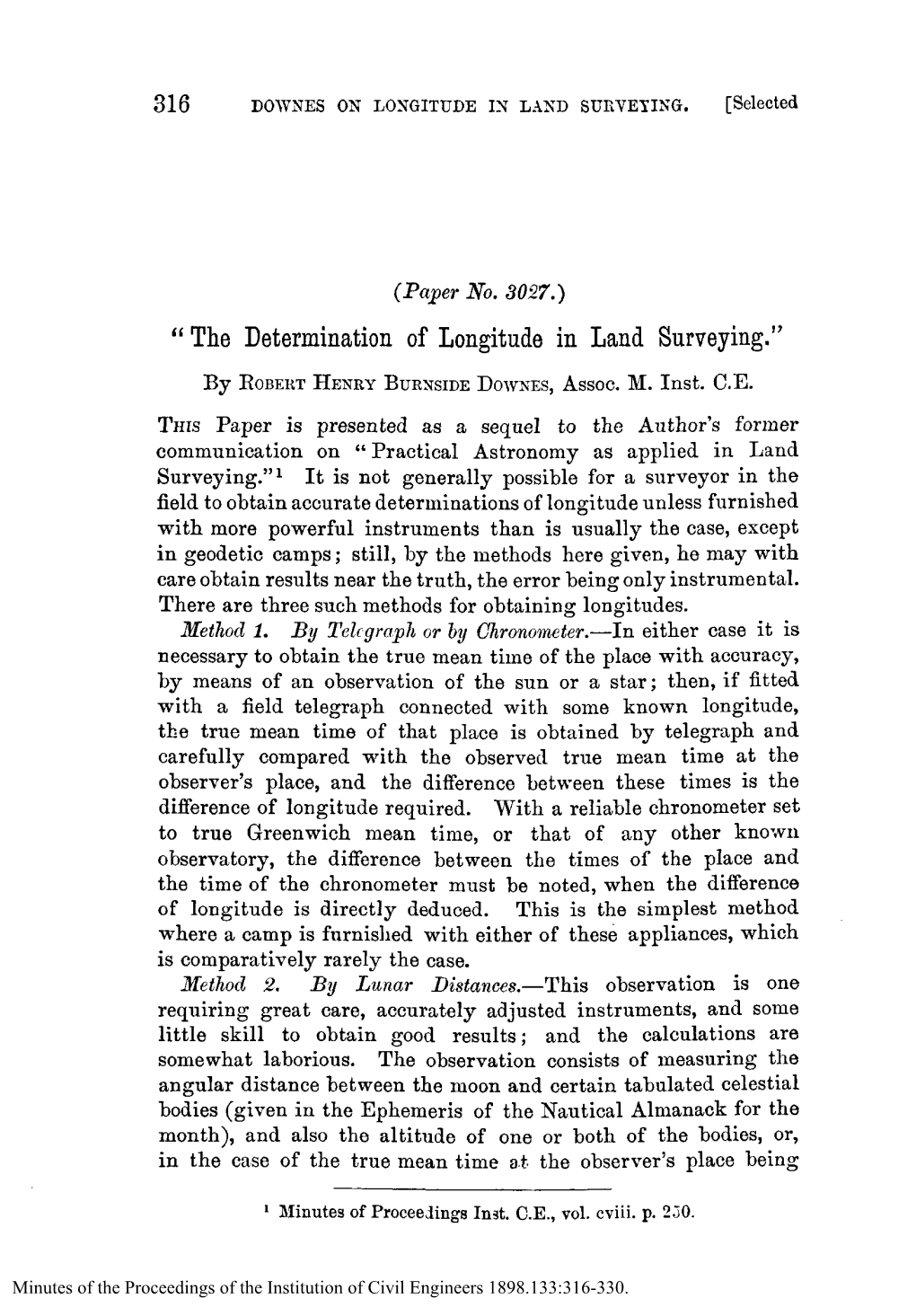 The Determination of Longitude in Landsurveying.” by ROBERTHENRY BURNSIDE DOWSES, Assoc