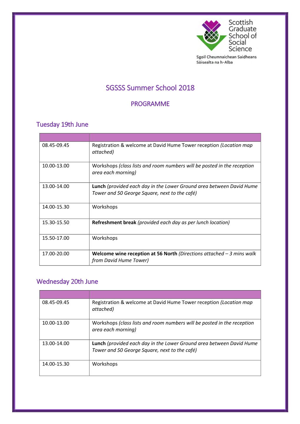 SGSSS Summer School 2018