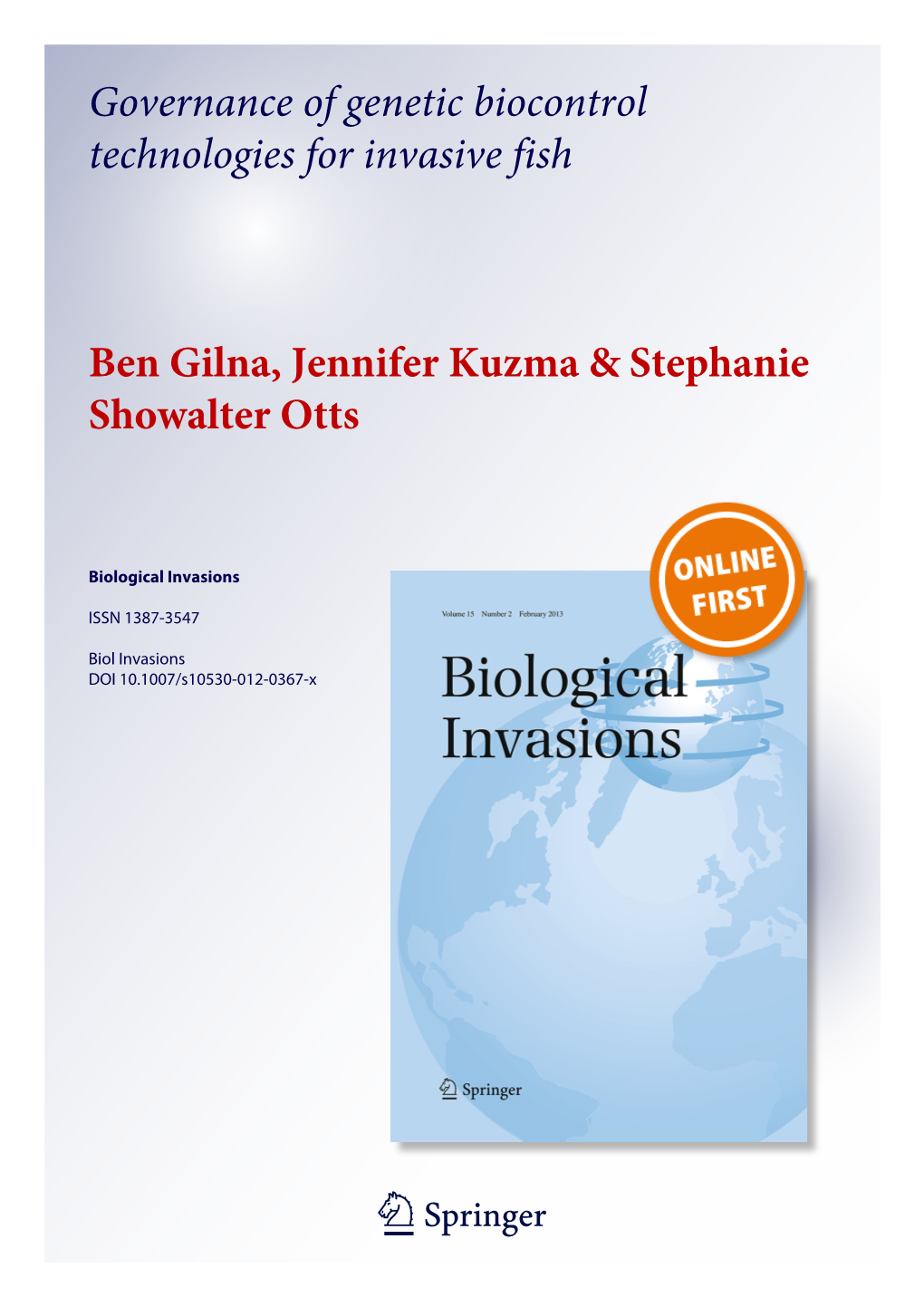 Governance of Genetic Biocontrol Technologies for Invasive Fish Ben
