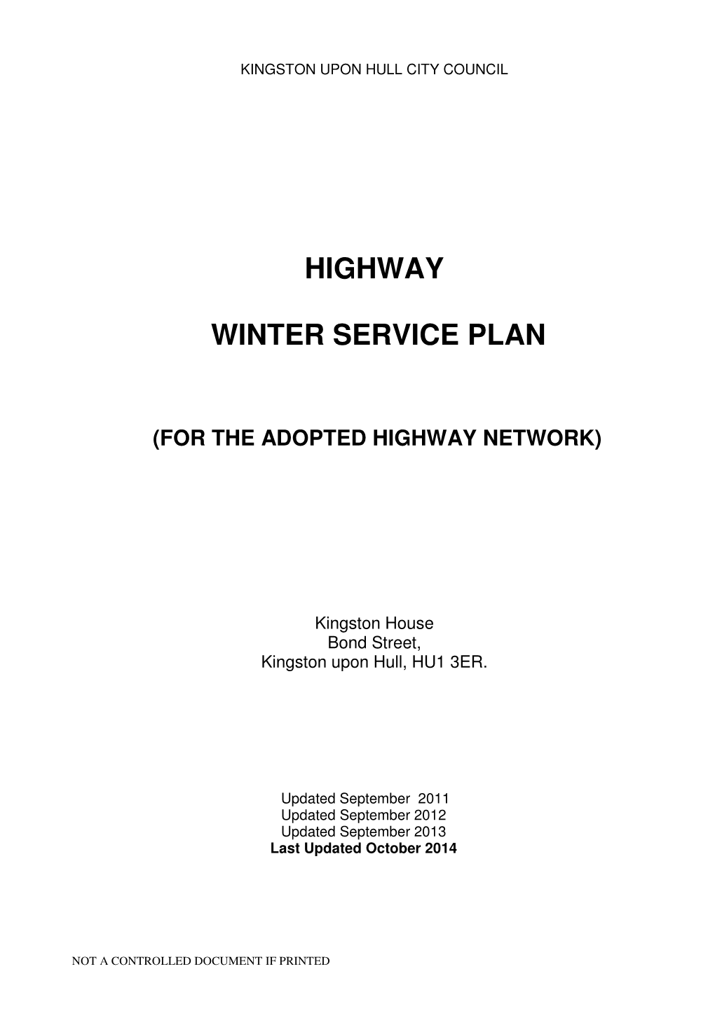 Highway Winter Service Plan