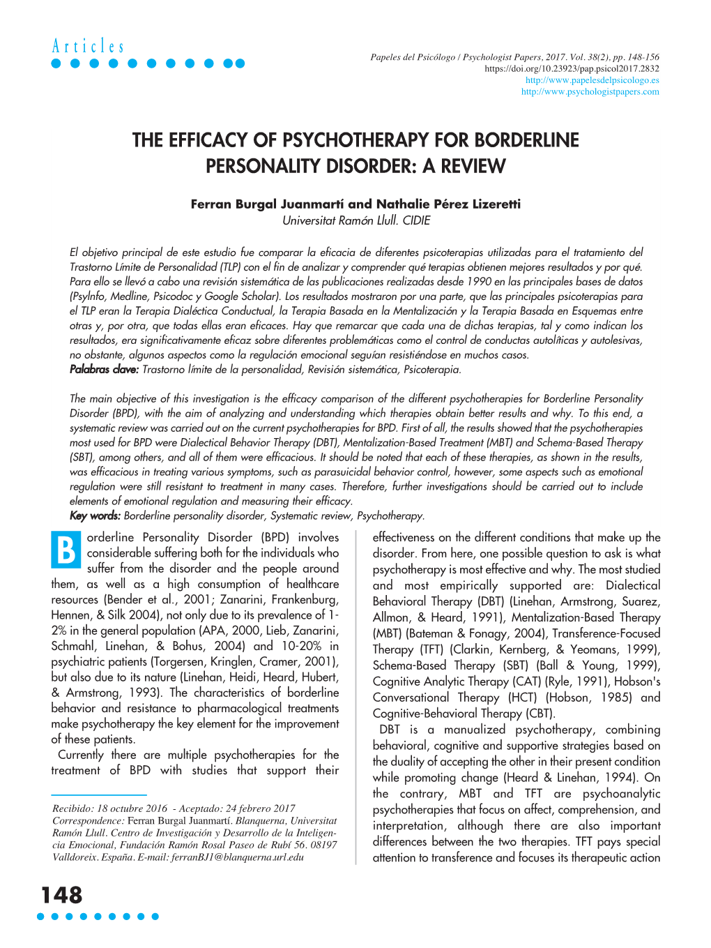 The Efficacy of Psychotherapy for Borderline Personality Disorder: a Review