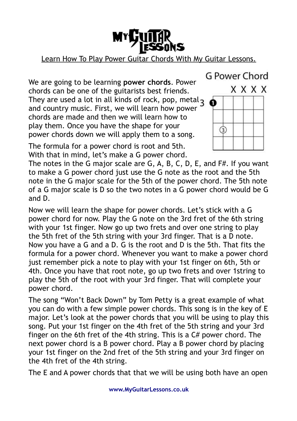 Learn How to Play Power Guitar Chords with My Guitar Lessons. We