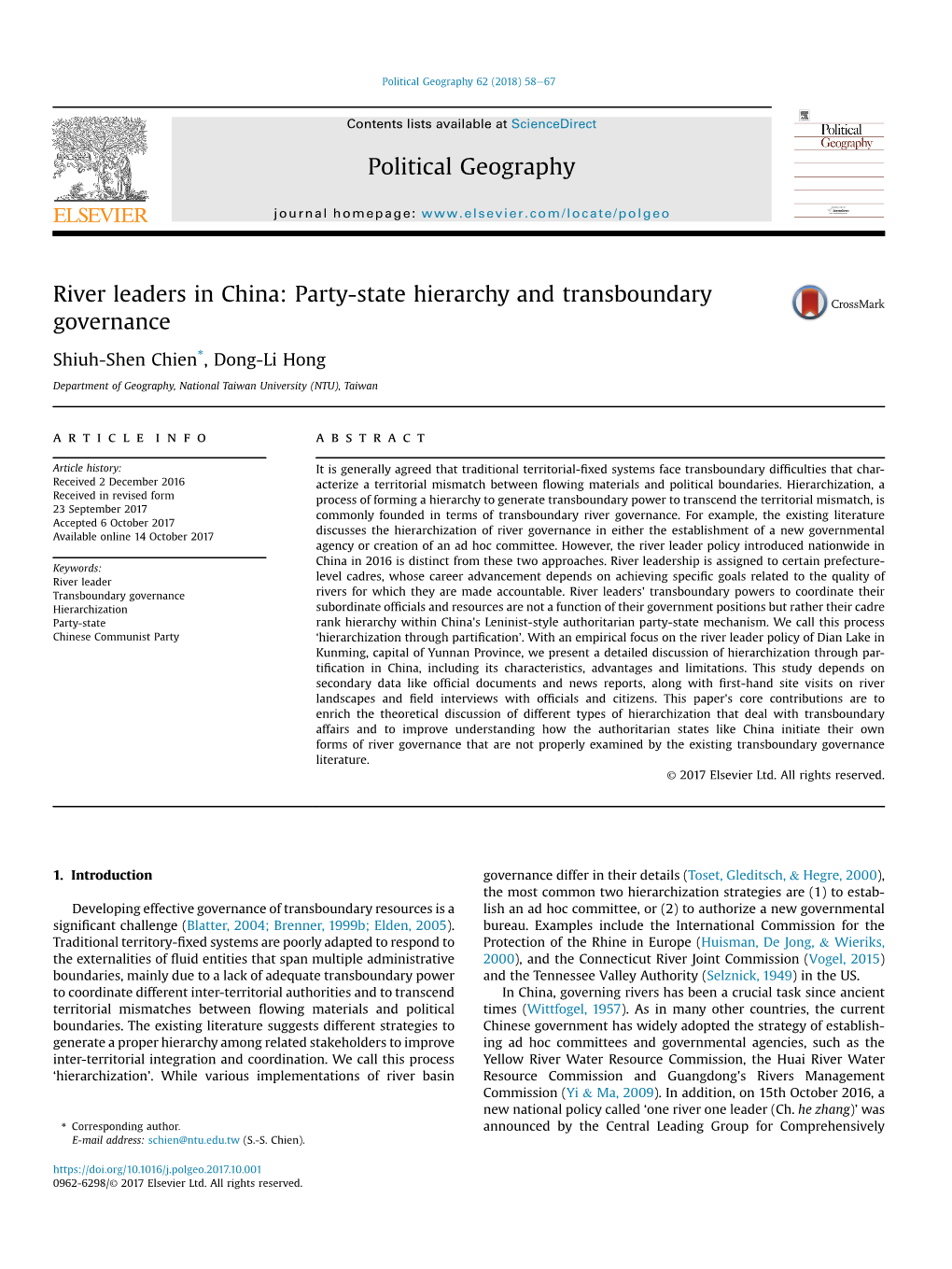 Political Geography 62 (2018) 58E67