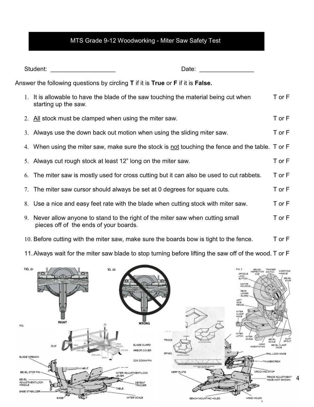 MTS Grade 9-12 Woodworking - Miter Saw Safety Test