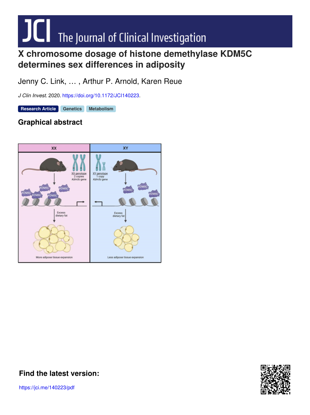 X Chromosome Dosage of Histone Demethylase KDM5C Determines Sex Differences in Adiposity