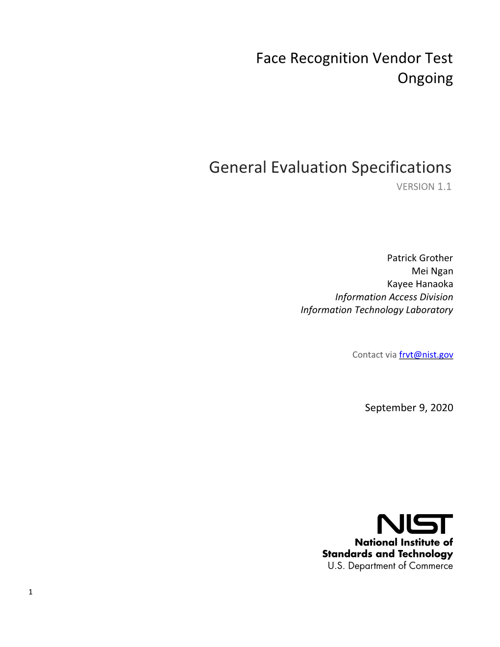 FRVT General Evaluation Specifications