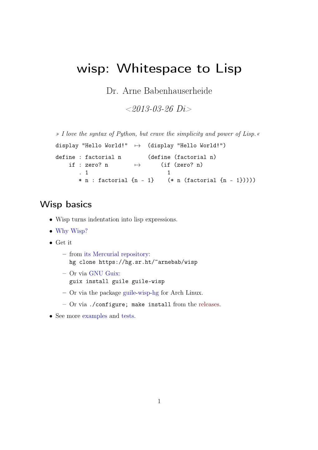 Wisp: Whitespace to Lisp