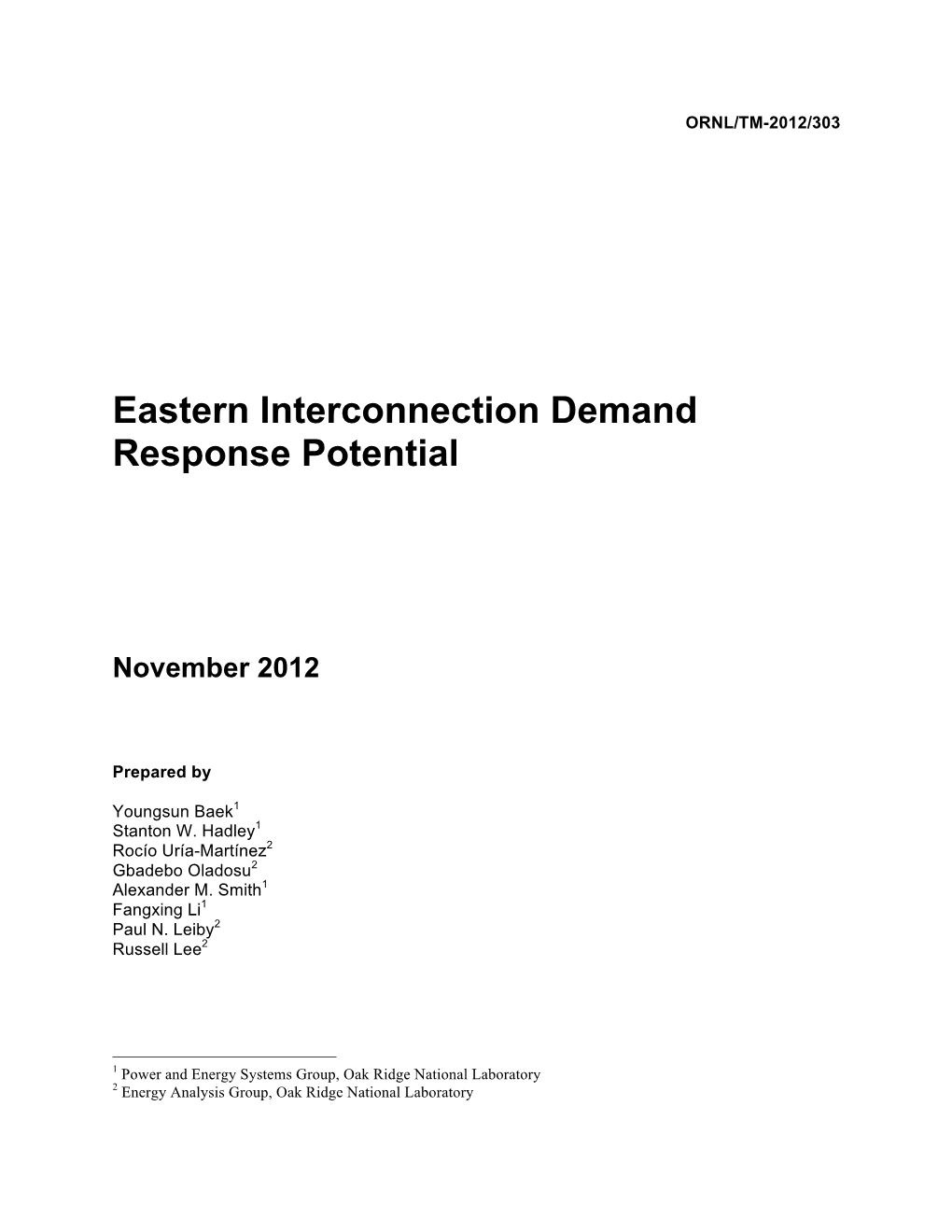 Eastern Interconnection Demand Response Potential