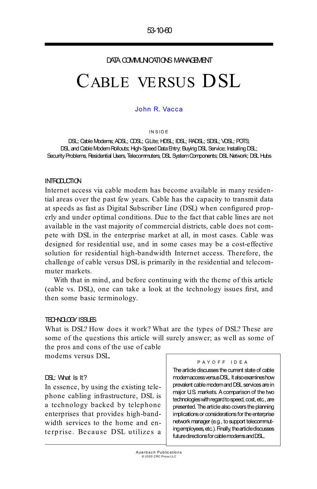 Cable Versus Dsl