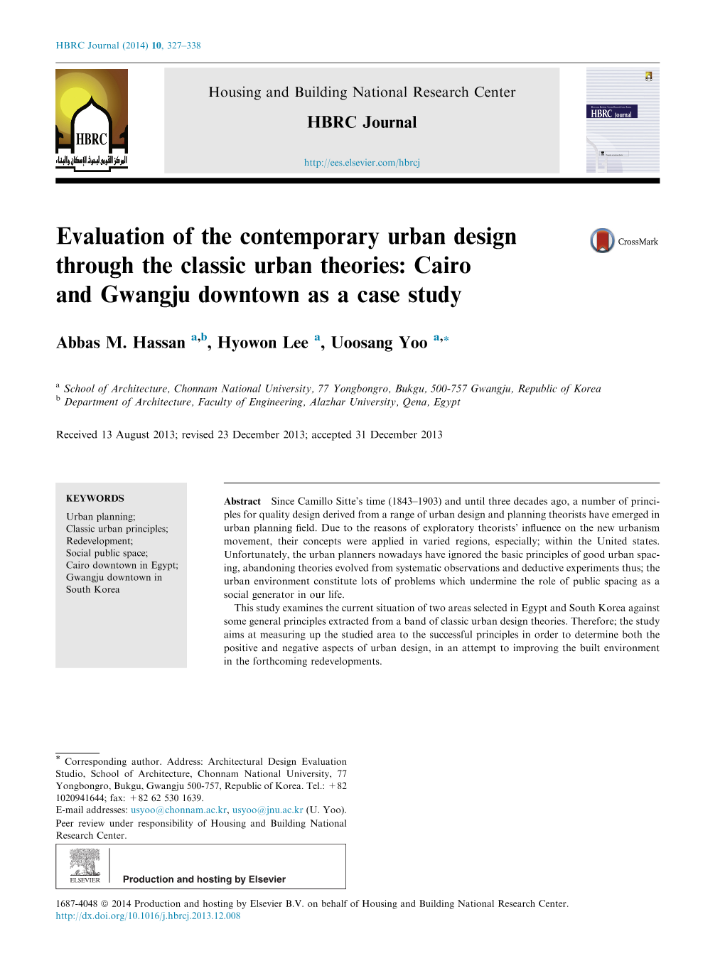 Evaluation of the Contemporary Urban Design Through the Classic Urban Theories: Cairo and Gwangju Downtown As a Case Study