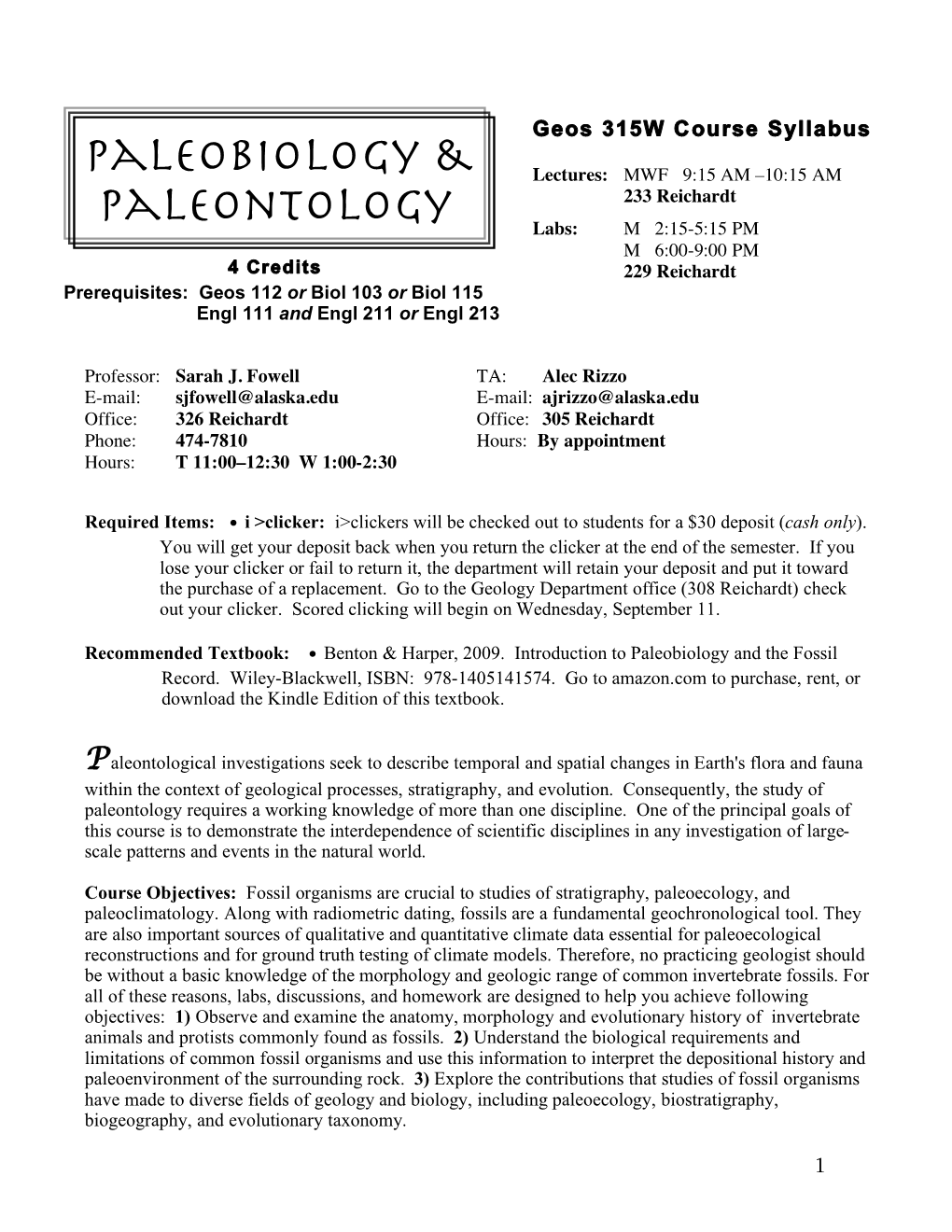 Paleobiology & Paleontology