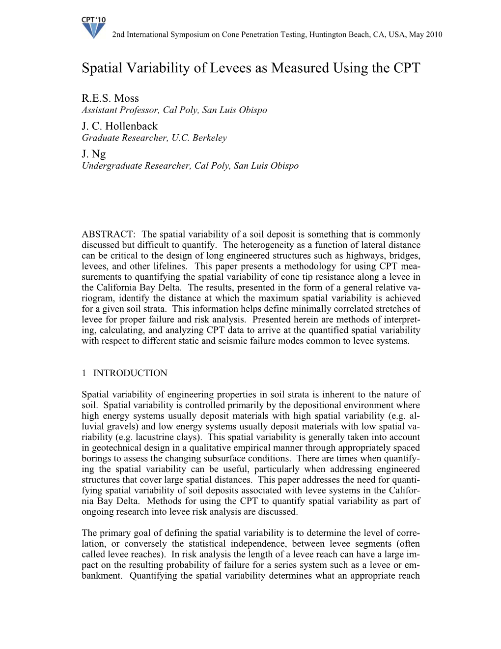 Spatial Variability of Levees As Measured Using the CPT