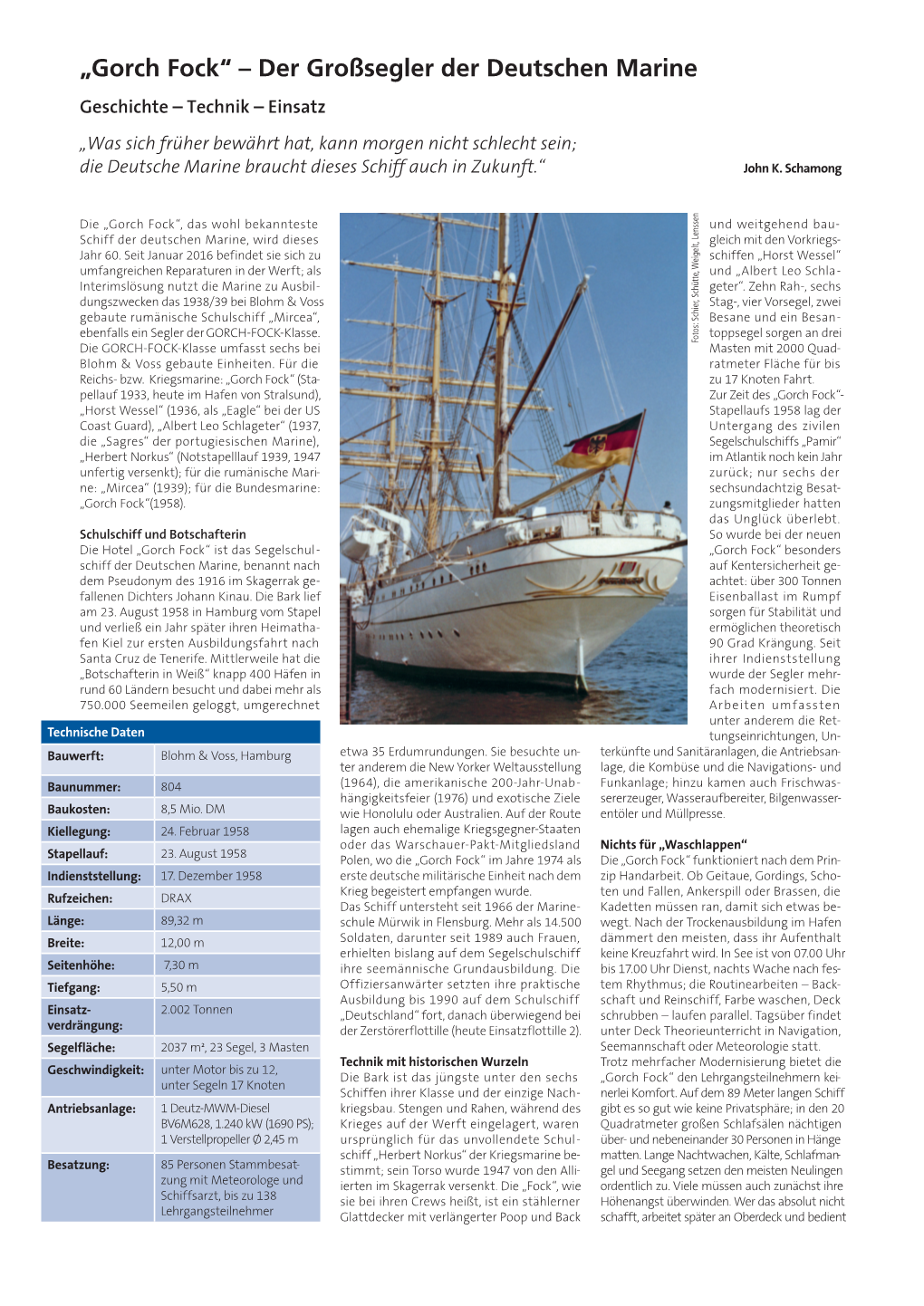 „Gorch Fock“ – Der Großsegler Der Deutschen Marine