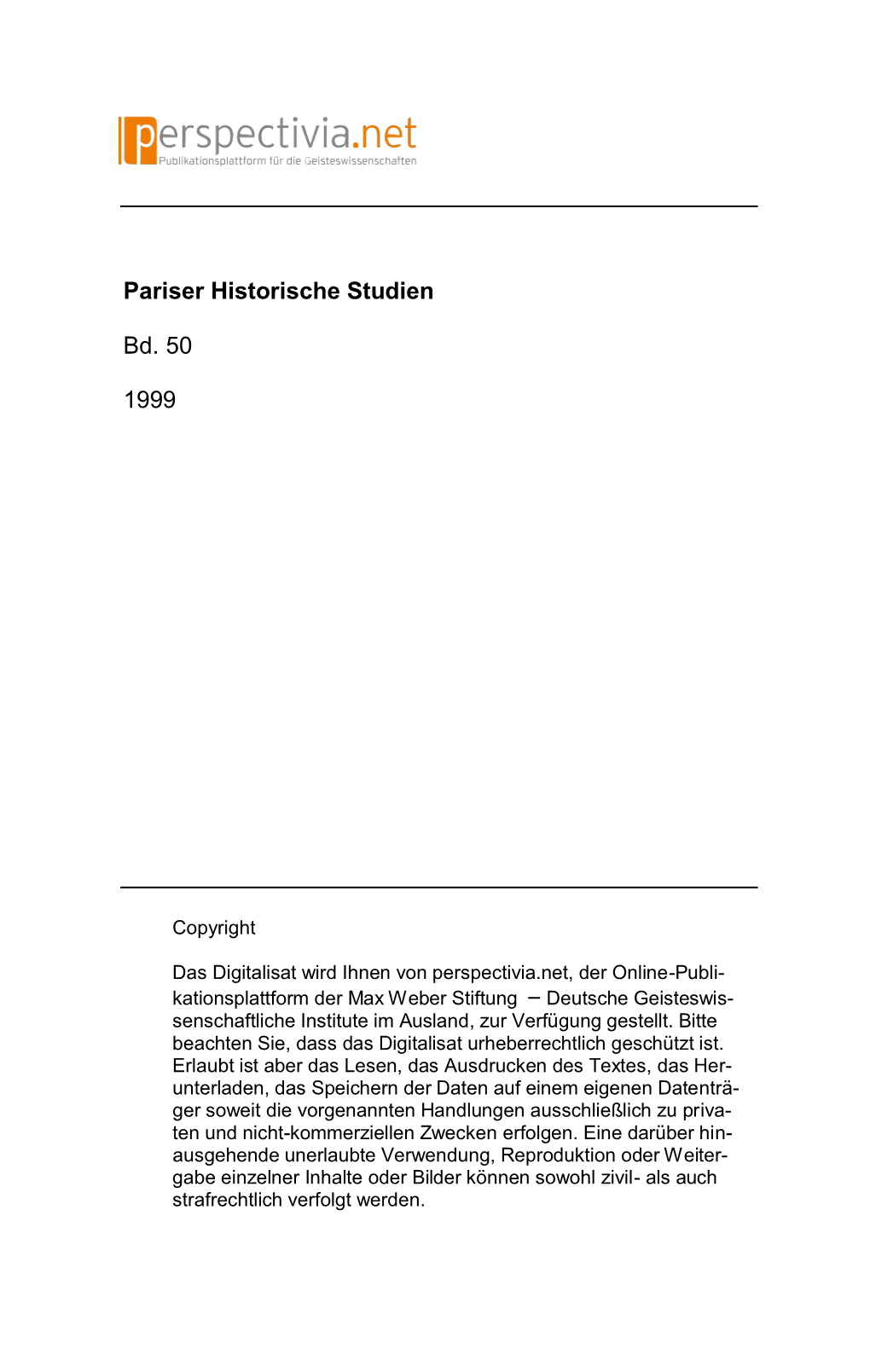 Pariser Historische Studien Bd. 50 1999