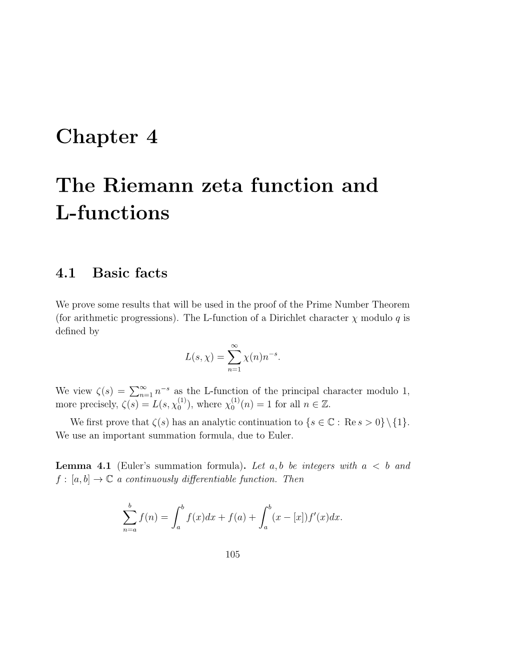 Chapter 4 the Riemann Zeta Function and L-Functions