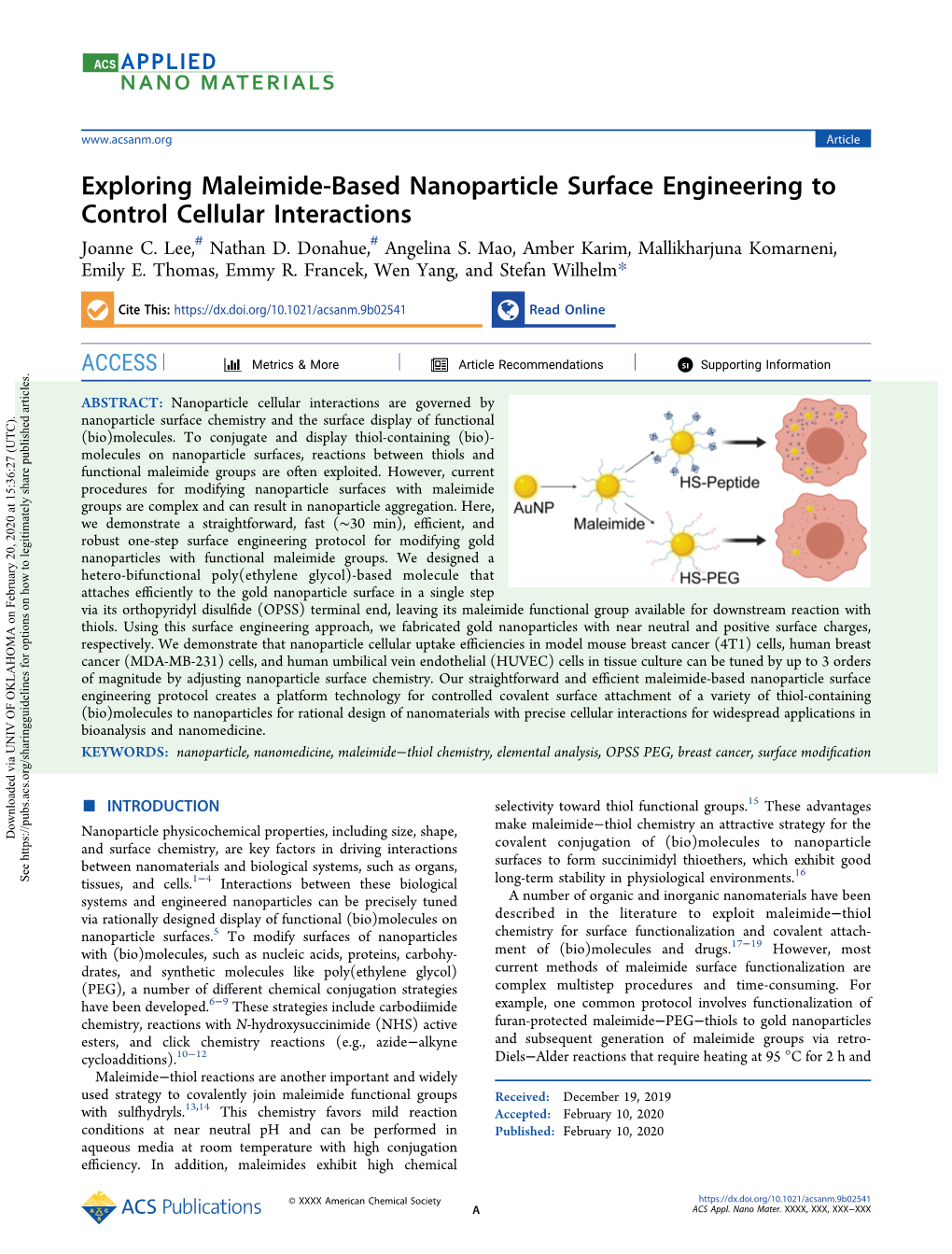 Exploring Maleimide-Based Nanoparticle Surface Engineering to Control Cellular Interactions # # Joanne C