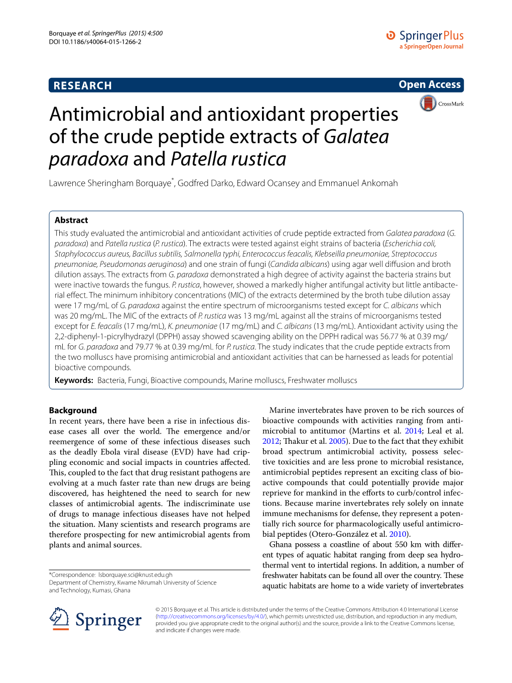 Antimicrobial and Antioxidant Properties of the Crude Peptide