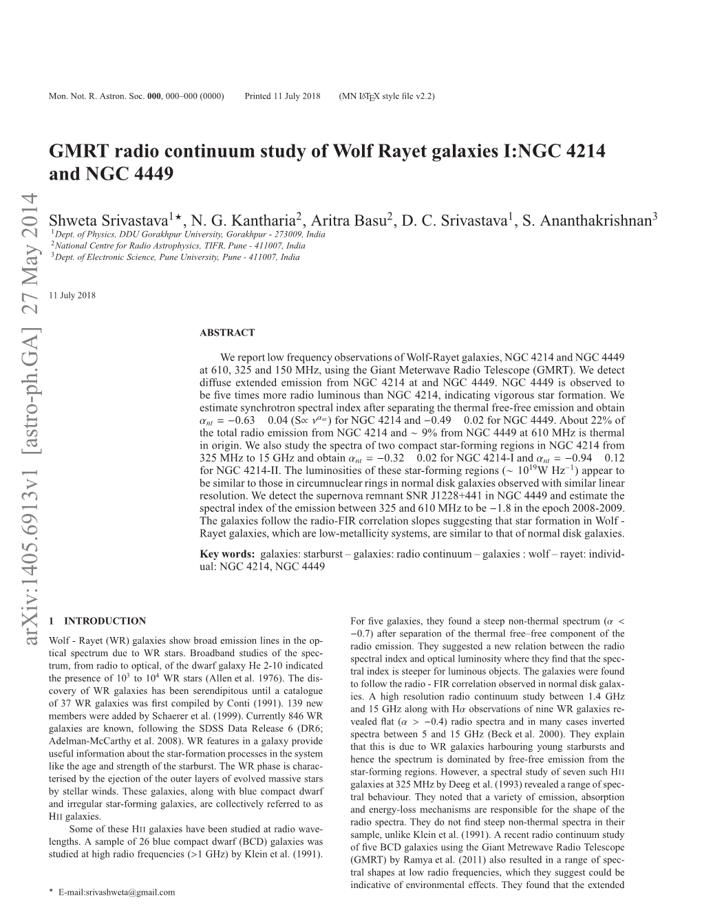 GMRT Radio Continuum Study of Wolf Rayet Galaxies I:NGC 4214