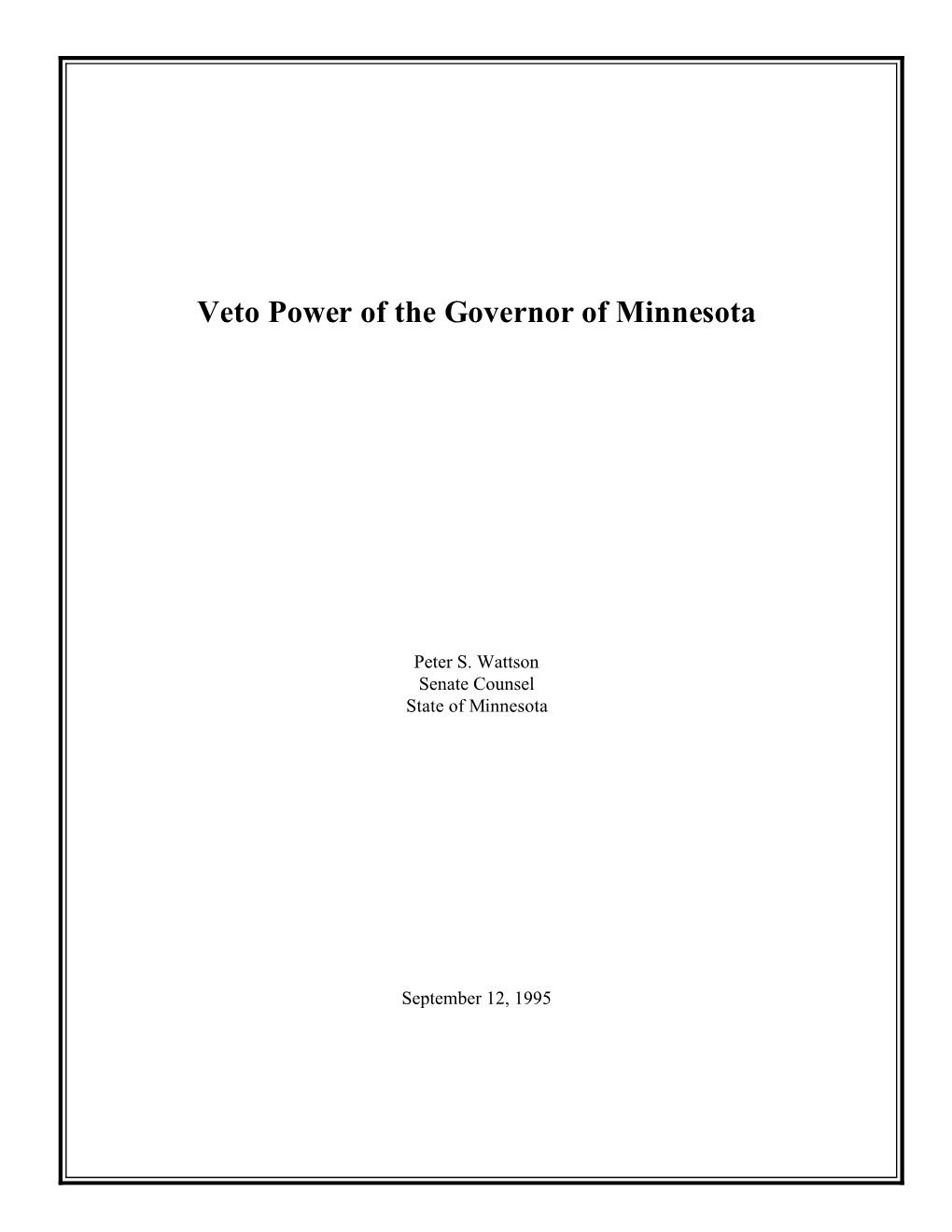 Veto Power of the Governor of Minnesota