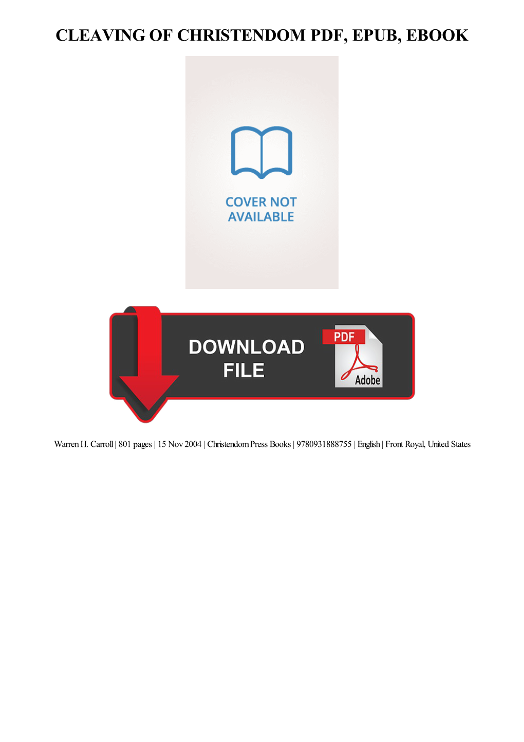 {Download PDF} Cleaving of Christendom Ebook, Epub