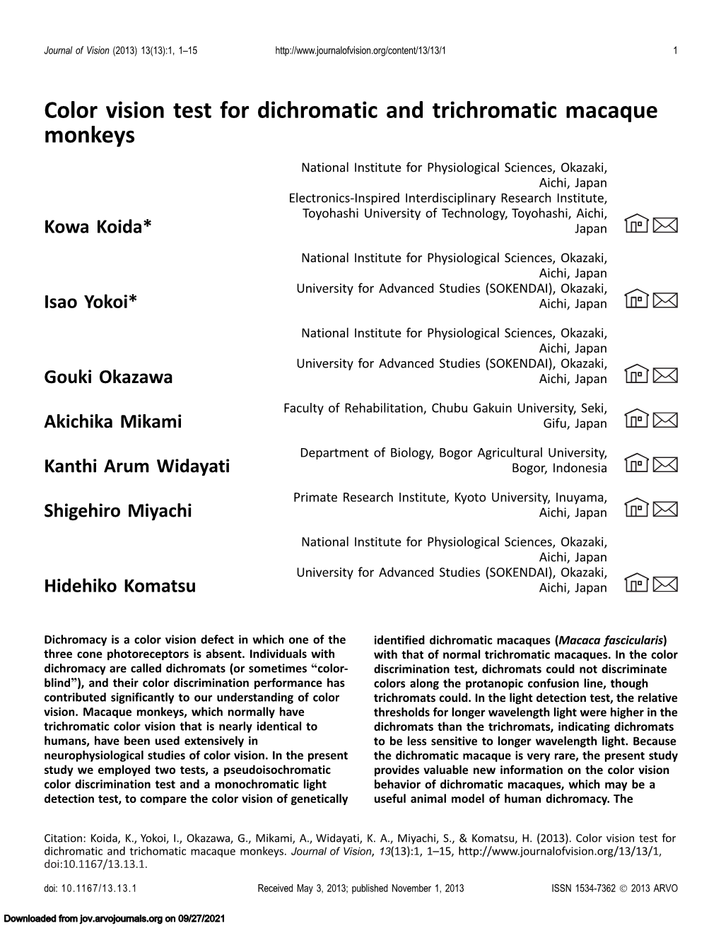 Color Vision Test for Dichromatic and Trichromatic Macaque Monkeys