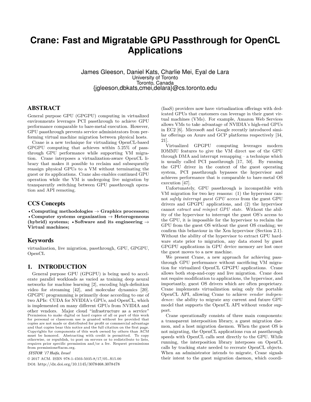 Crane: Fast and Migratable GPU Passthrough for Opencl Applications