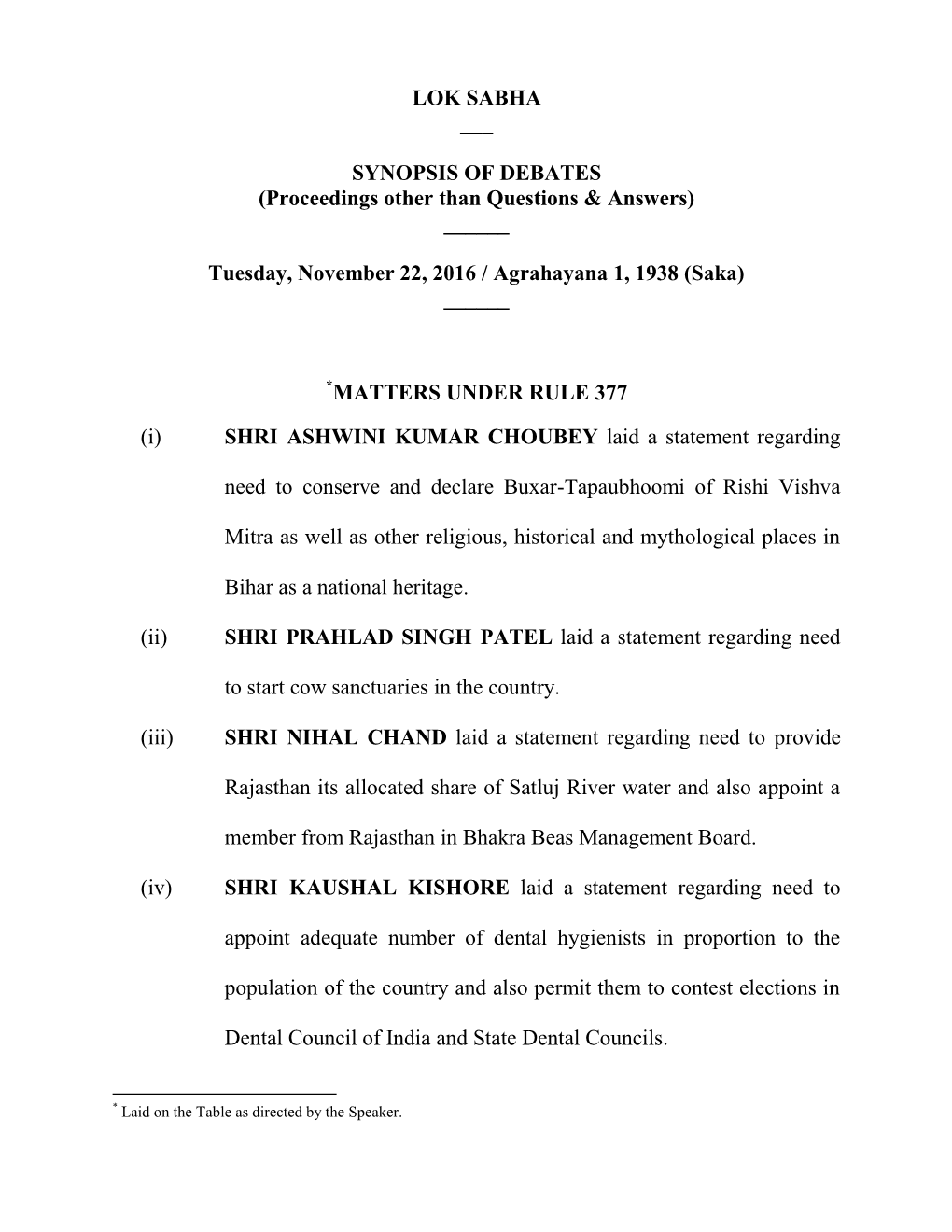 Lok Sabha ___ Synopsis of Debates