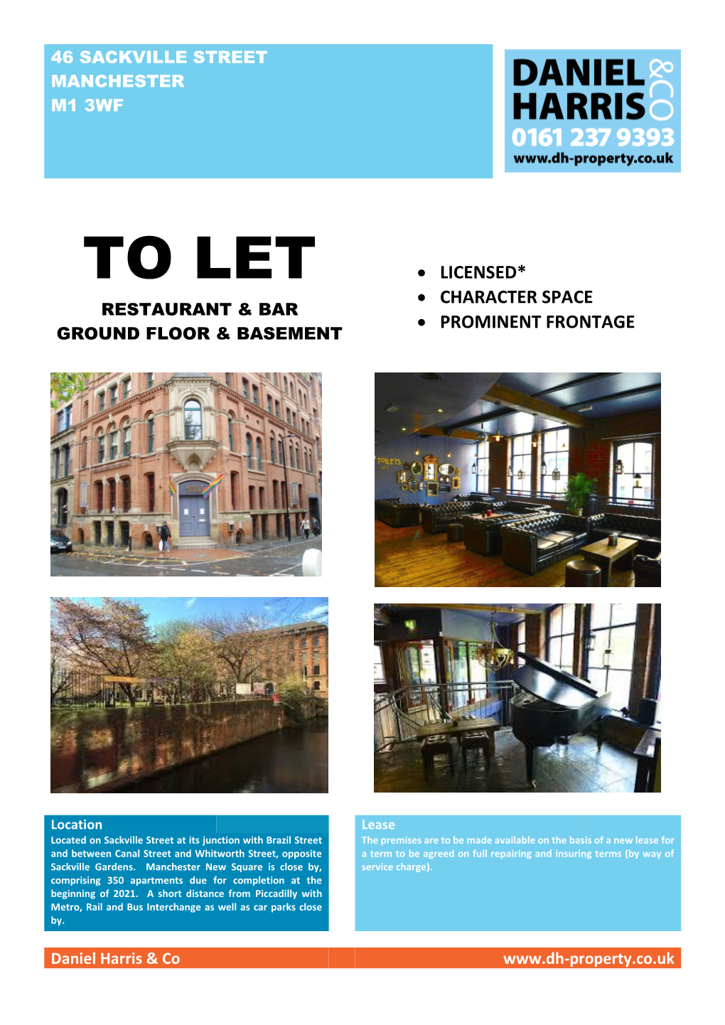 To Let • Licensed* • Character Space Restaurant & Bar • Prominent Frontage Ground Floor & Basement