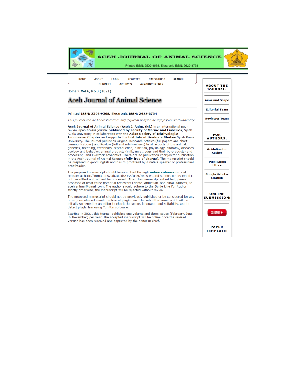 Aceh Journal of Animal Science