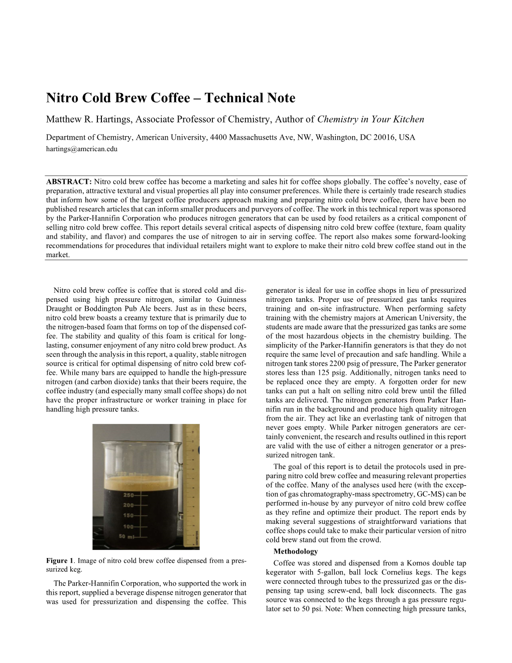 Nitro Cold Brew Coffee – Technical Note Matthew R