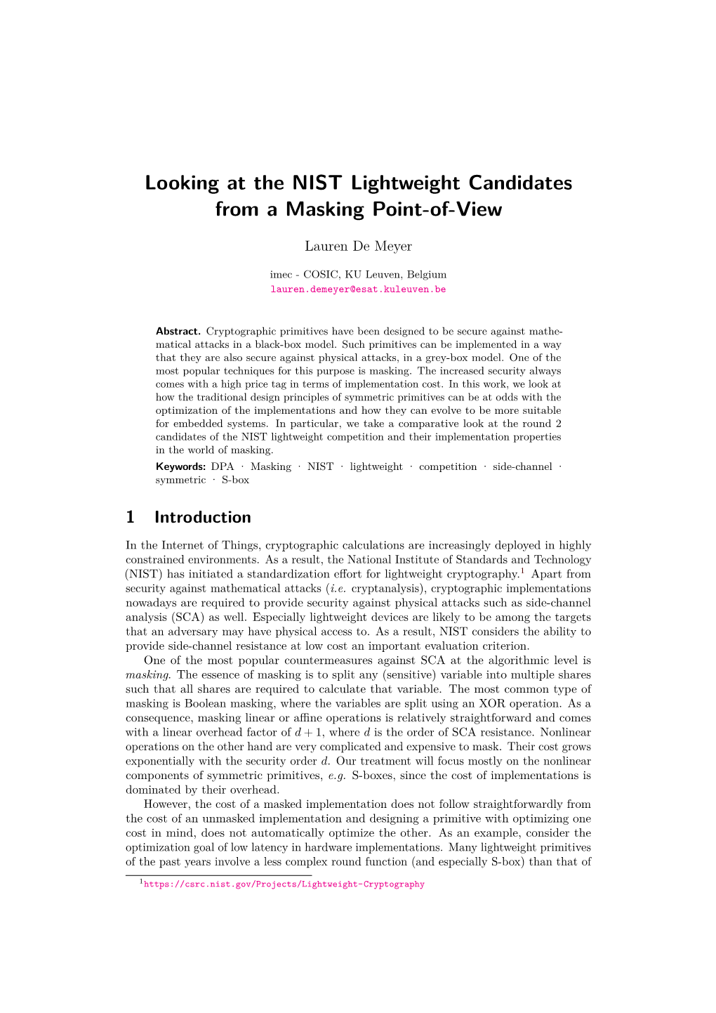 Looking at the NIST Lightweight Candidates from a Masking Point-Of-View