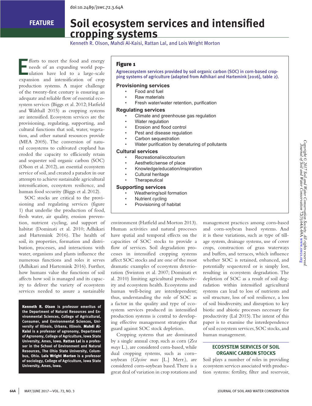 Soil Ecosystem Services and Intensified Cropping Systems Kenneth R