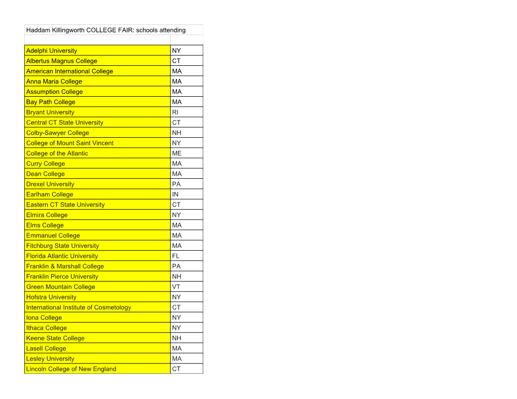 Haddam Killingworth COLLEGE FAIR: Schools Attending Adelphi