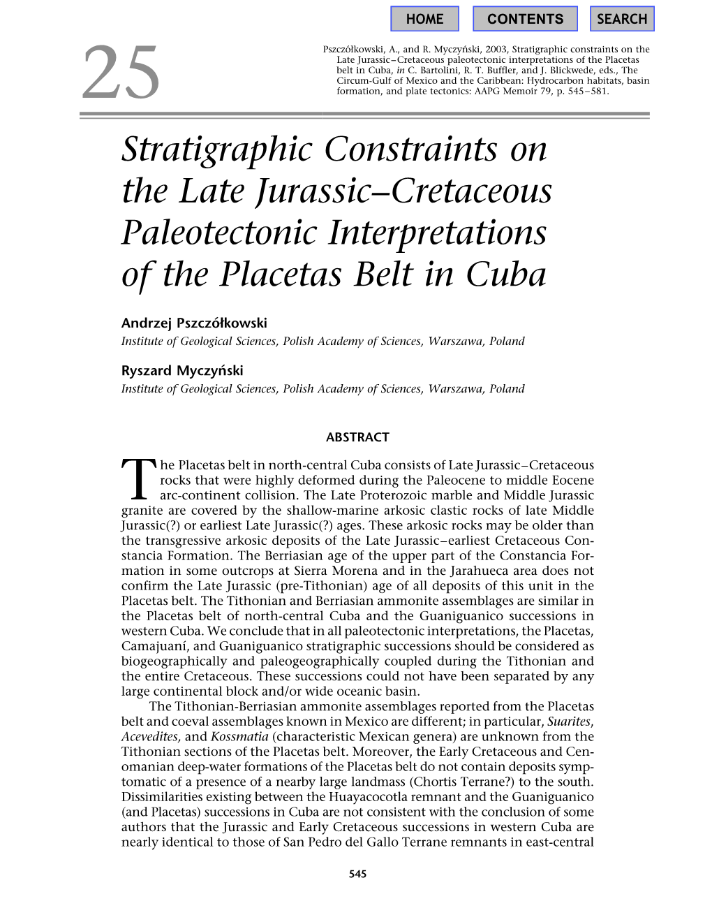 Stratigraphic Constraints on the Late Jurassic–Cretaceous Paleotectonic Interpretations of the Placetas Belt in Cuba, in C