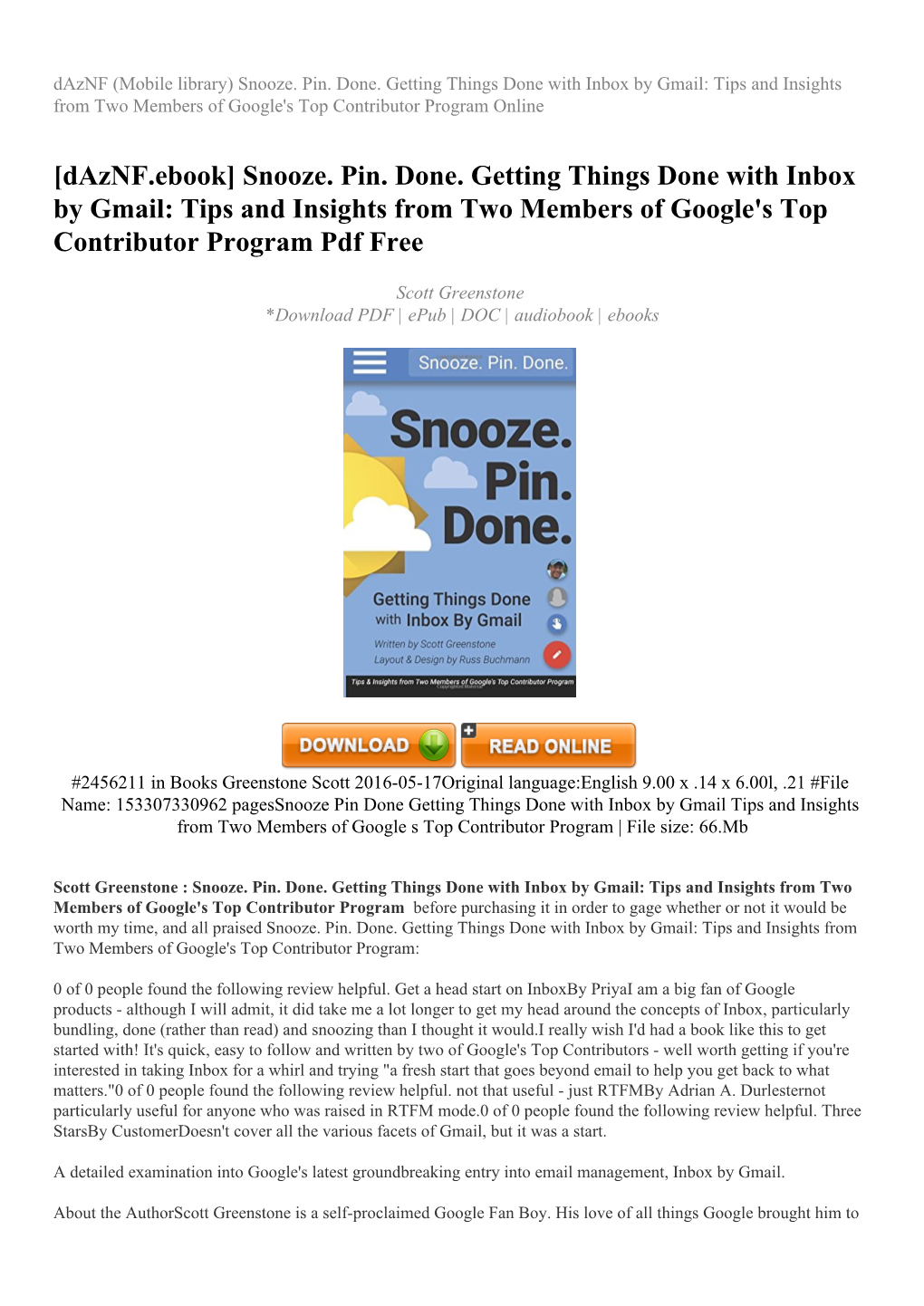 Snooze. Pin. Done. Getting Things Done with Inbox by Gmail: Tips and Insights from Two Members of Google's Top Contributor Program Online