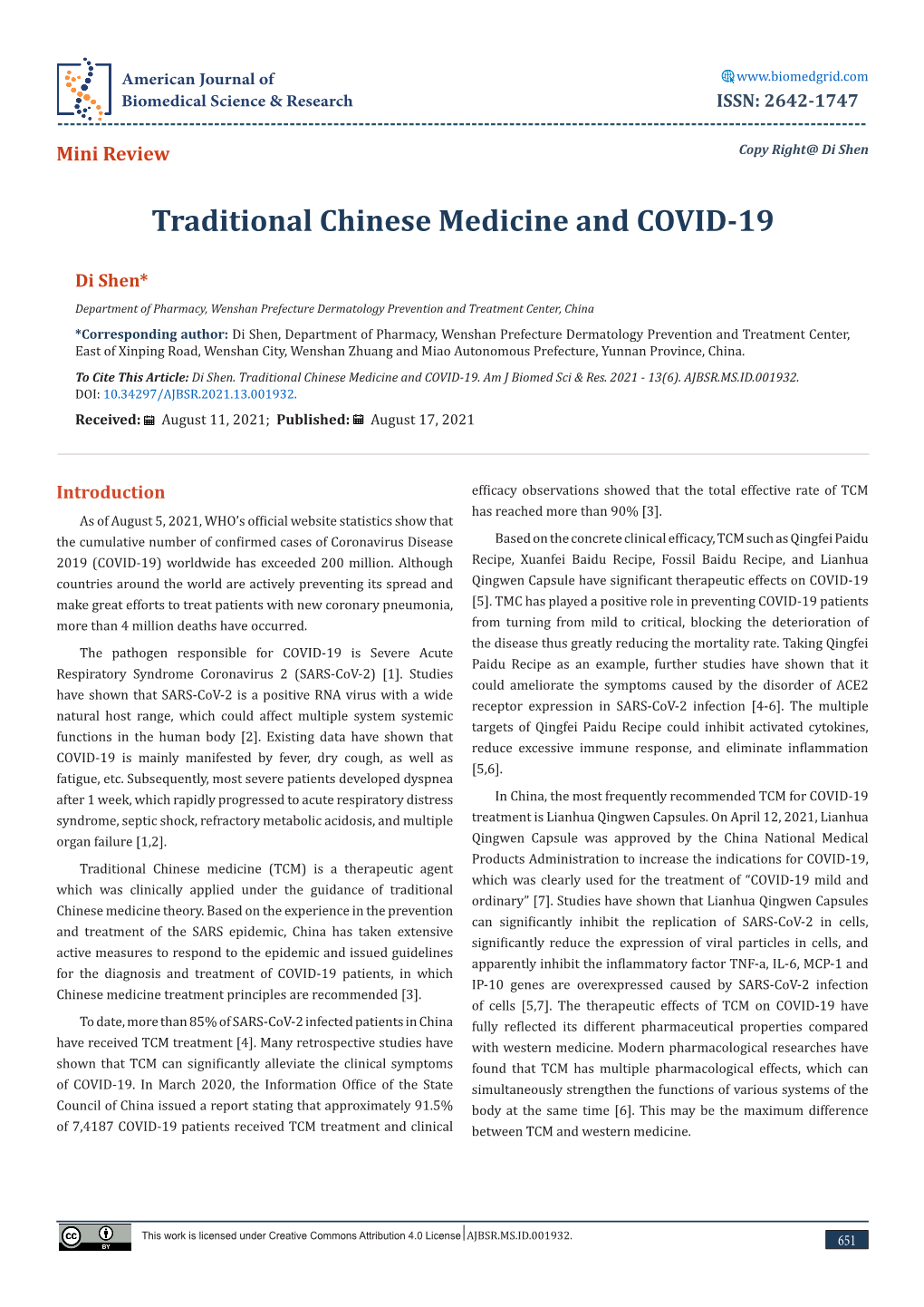 Traditional Chinese Medicine and COVID-19