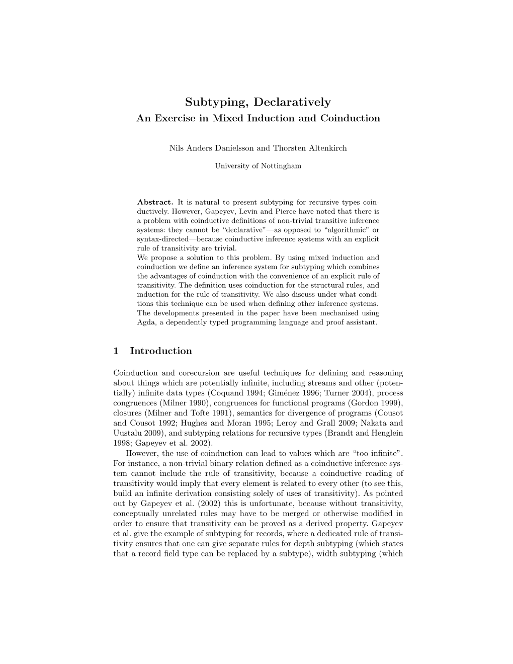 Subtyping, Declaratively an Exercise in Mixed Induction and Coinduction