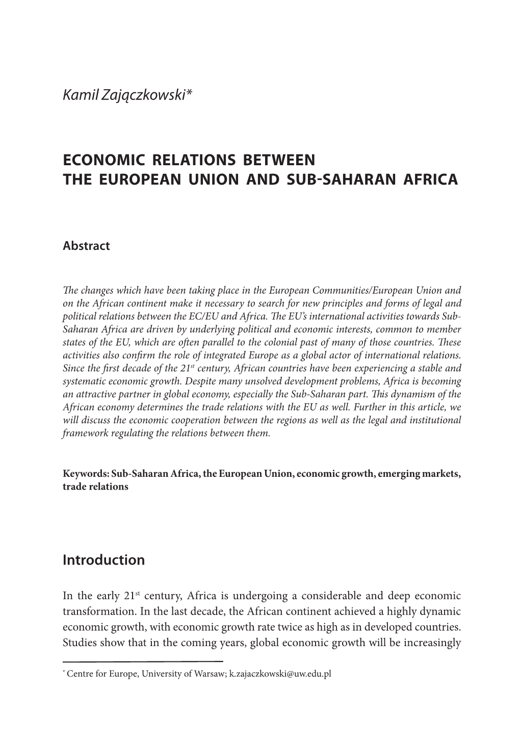 Economic Relations Between the European Union and Sub-Saharan Africa