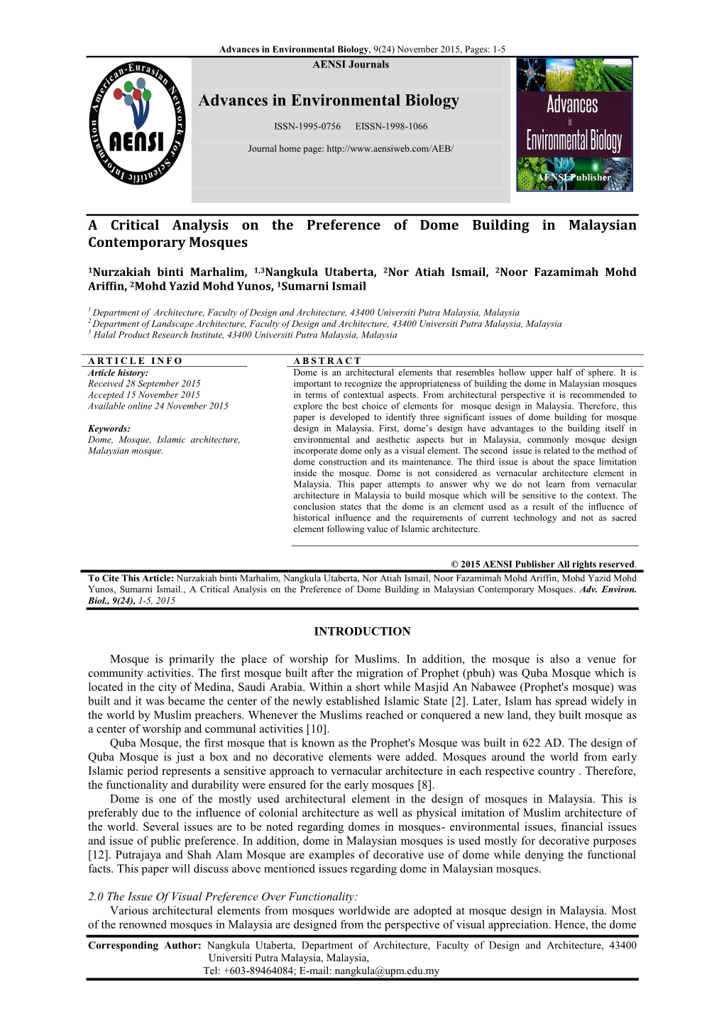 Advances in Environmental Biology, 9(24) November 2015, Pages: 1-5 AENSI Journals