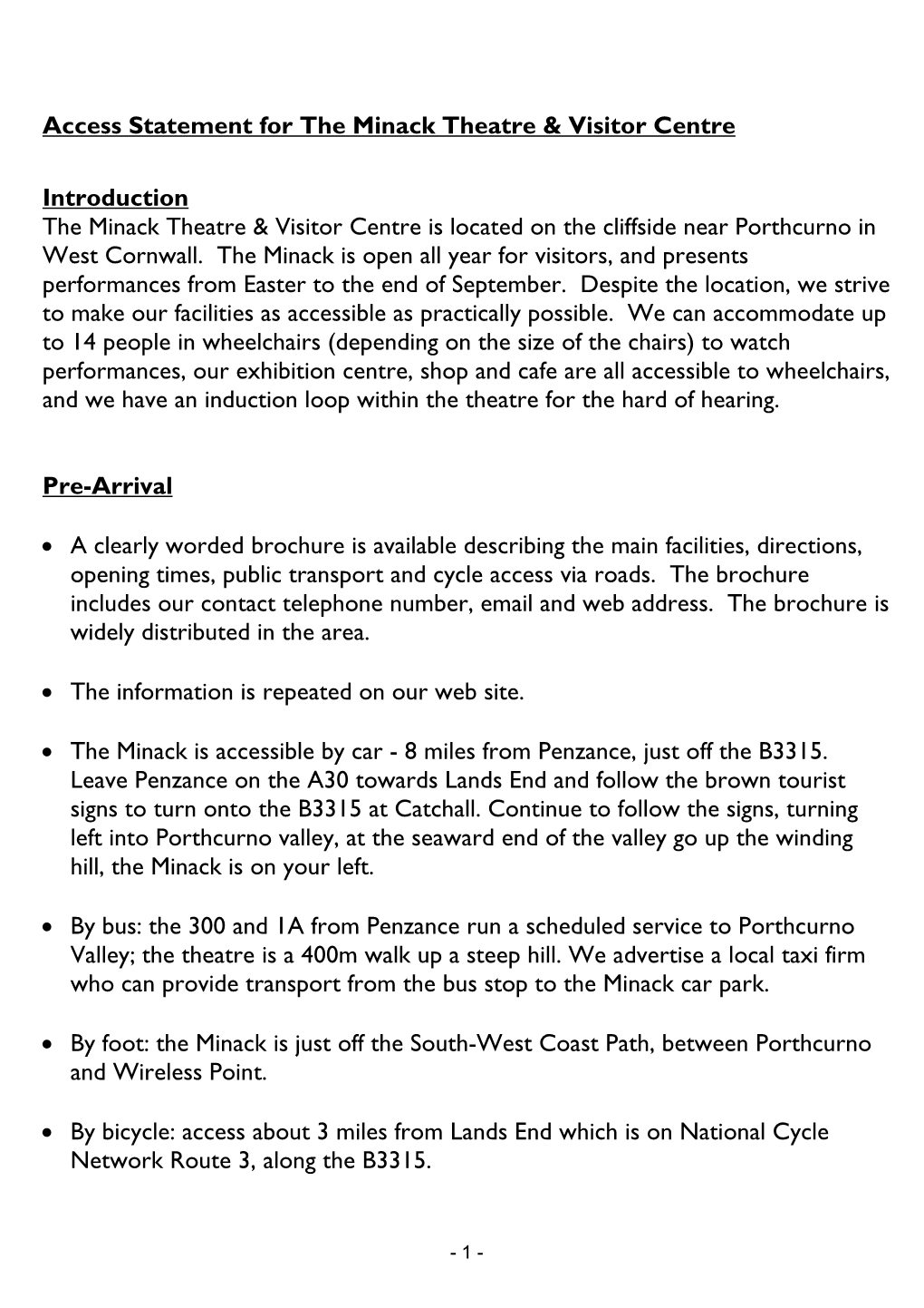 Access Statement for the Minack Theatre & Visitor Centre Introduction the Minack Theatre & Visitor Centre Is Located On
