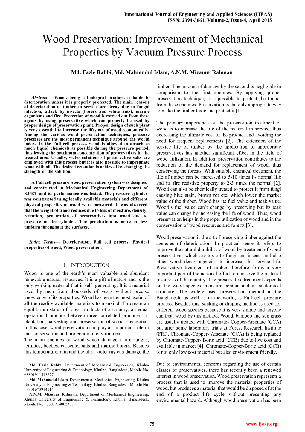 Wood Preservation: Improvement of Mechanical Properties by Vacuum Pressure Process