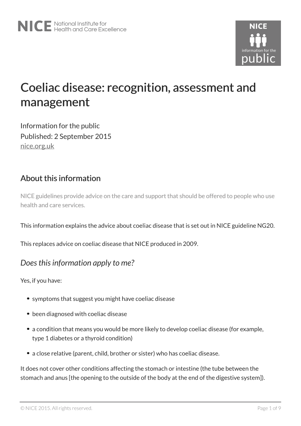 Coeliac Disease: Recognition, Assessment and Management