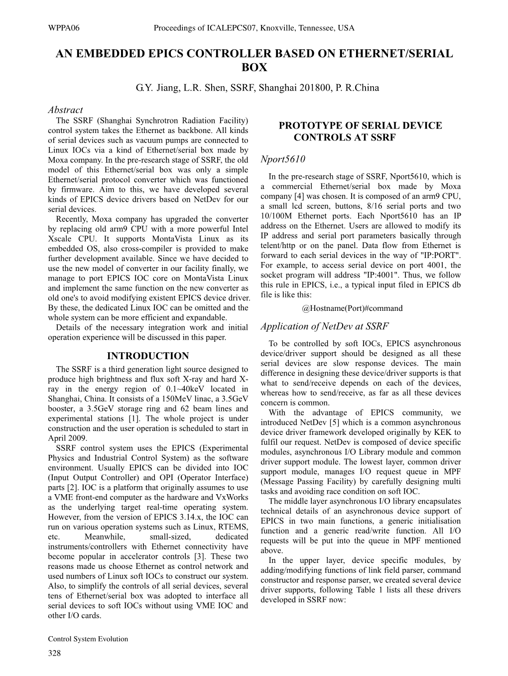 WPPA06 Proceedings of ICALEPCS07, Knoxville, Tennessee, USA